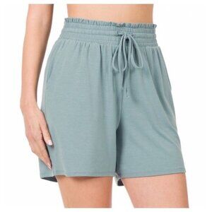 Zenana Sage Green Paper Bag Shorts